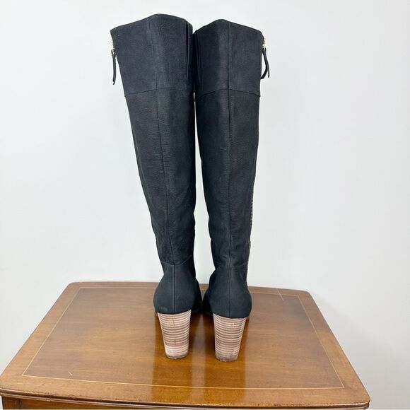 Cole Haan Davenport Tall Black Pebbled Nubuck‎ Leather Stacked Block Heel Boots - Picture 8 of 15